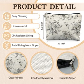 RYYCDOI Vintage Boho Floral Butterfly Makeup Bag, Chinoiserie Black and White Cosmetic Bags for Women, Cottagecore Botanical Butterfly Zipper Makeup Pouch