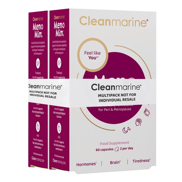 Cleanmarine Menomin - Menopause Support - Highly Absorbable Omega 3 with Soy Isoflavones - Vitamins B1, B2, B6, B12, Folic Acid, Biotin and D3-30 Servings - 120 Capsules - Multipack