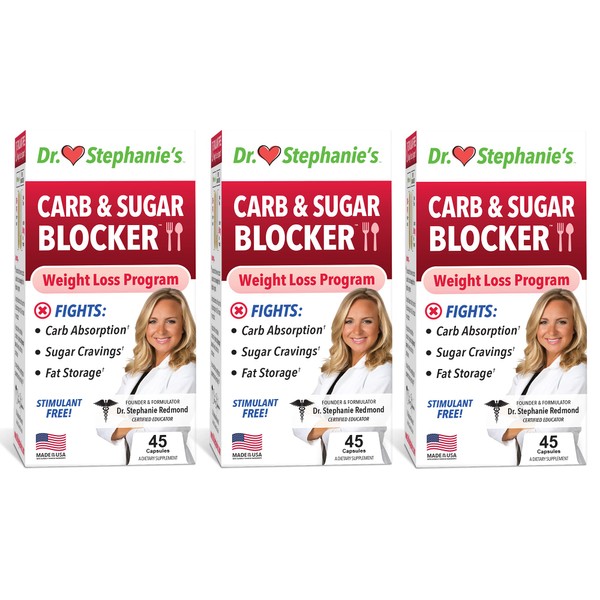 Pharmaganics Dr. Stephanie's Mealtime Carb & Sugar Blocker - Reduce Digested Carbs, Sugars, & Calories, Stimulant-Free (3 Pack)