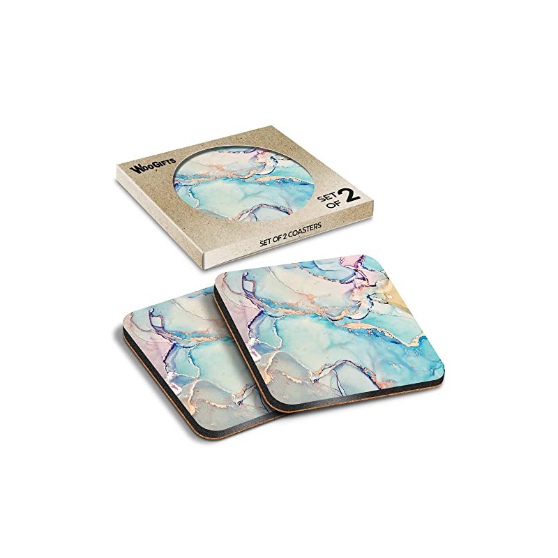2 x Square Coasters - Marble Ink Effect Pink Blue