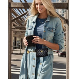 Larswon Chain Belt Bag for Women, Synthetic Leather Belt Purse Chain Purse Mini Belt Bag Goth Fanny Pack Fashion Waist Packs Detachable Bag Small