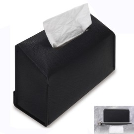 Tissue Box Cover Holder Compatible with Kleenex Disposable Paper Hand Towels, Stylish Leather Wall-Mounted Towel Dispenser for Tabletop,Living,Dining,Bathroom. (1, Black)
