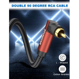 SOUNDFAM Dual 90 Degree RCA Cable Rigth Angle Subwoofer Cable New Upgrade Double RCA Coaxial Audio Cable-Wine Red (26FT/8M)