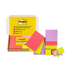 Post-it - Notas superadhesivas, colección de colores brillantes (rosa, morado, verde), 12 almohadillas para orejas/paquete, 90 hojas/bloque, varios tamaños (4642-12SSMX)
