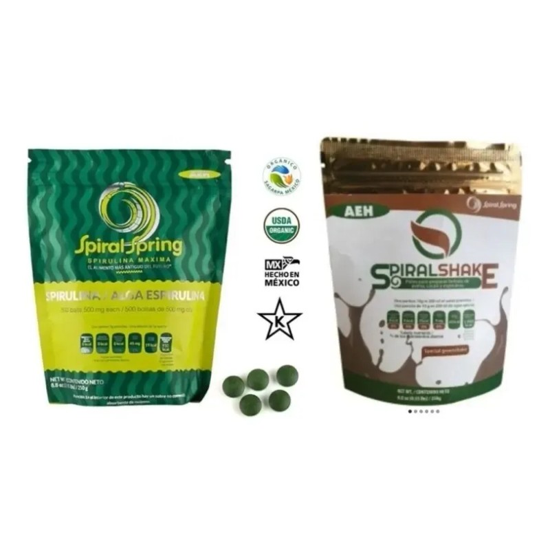 2 Bolsas De 500 Tab Spirulina Spiralshake(cacao Spirulina)