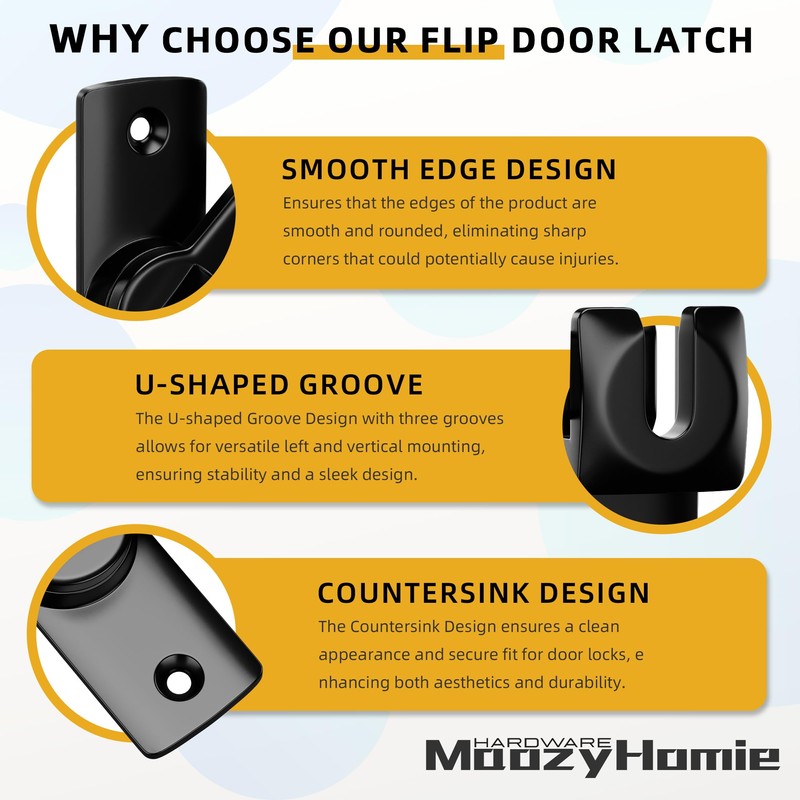 MaozyHomie Flip Door Latch, 90/180 Degree Barn Door Latch, Black