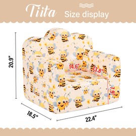 Tiita Kids Couch Plush Toddler Chair, Cloud-Like Glow in The Dark Kids Sofa Toddler Reading Chair with Washable Cover Carrying Handle, Convertible Children Sofa Chair for Girls and Boys