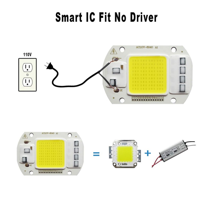 Tesfish 2PCS LED COB Chip 50W 110V White Light Engine