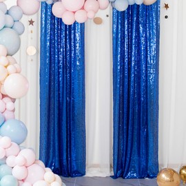 ShinyBeauty Baby Blue and Blue Sequin Backdrop - 4 Pieces Photo Booth Curtains, Sparkle Fabric Glitter Background for Baby Shower, Birthday, and Party Decorations