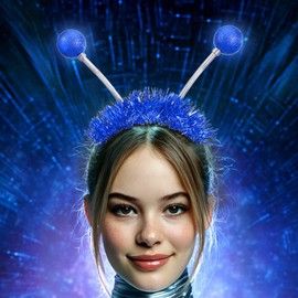 DRESBE Light Up Alien Headband LED Space Headbands Glow Antenna Hair Accessories for Women (Blue)