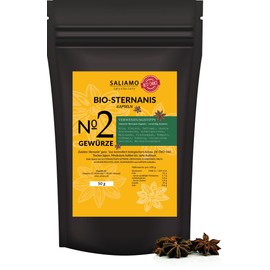 50 g organic star anise whole, intense in smell and taste, for cooking, decorating, baking. Saliamo