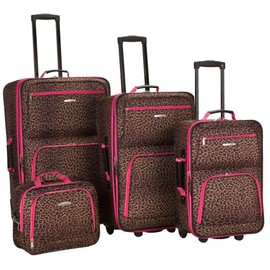 Rockland Jungle Softside Upright Luggage Set, Pink Leopard, 4-Piece Set (14/29/24/28)