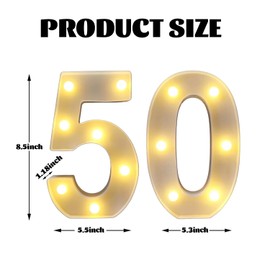 ZUOVAOV Birthday Decorations LED Light Up Sign - Party Decoration Night Lit Anniversary Background Home Decor (50th)