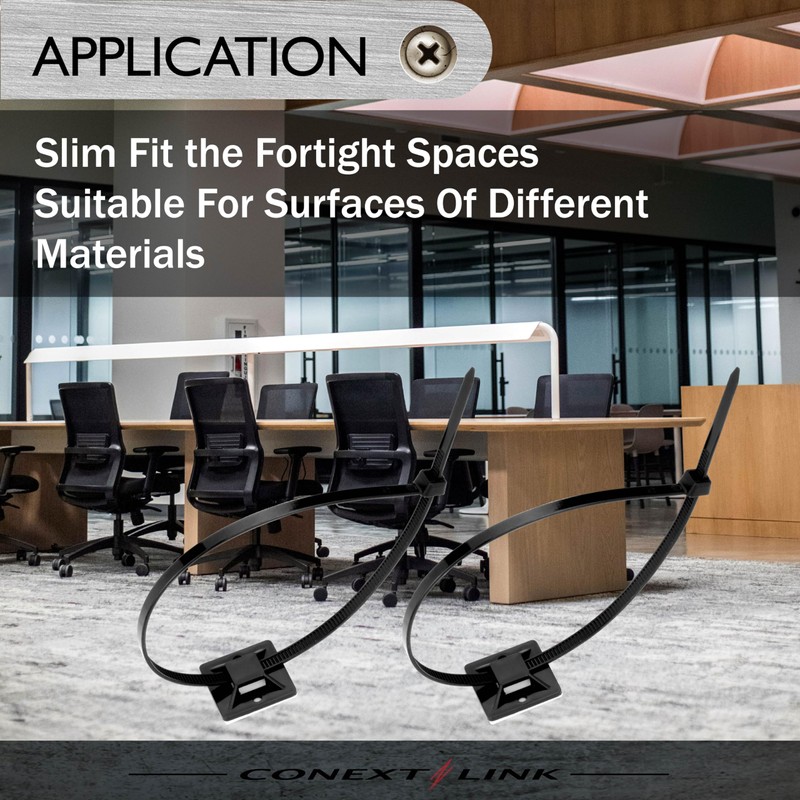 Conext Link 100 Pack Black Self Adhesive Cable Tie Zip