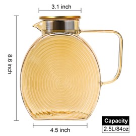 Suwimut Glass Pitcher with Lid and Spout, 2.5 Liter 84 oz Jug Water Pitcher with Handle for Fridge, High Borosilicate Large Glass Carafe Jug for Hot/Cold Water Iced Tea Juice Coffee Milk Beverage