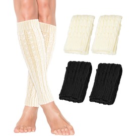 Gelapa 2 Pair Leg Warmers, Knitted Leg Warmers for Women Kids, 70-80s Outfit for Women, Windproof Boot Winter Warm Essentials-White Black