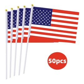 50 Packs American Small Flags USA Hand-hold Mini Flag Small Hand-waved United States Flag With Plastic Sticks Party Parade America Celebration Sports Football Game School Events Festival Decoration