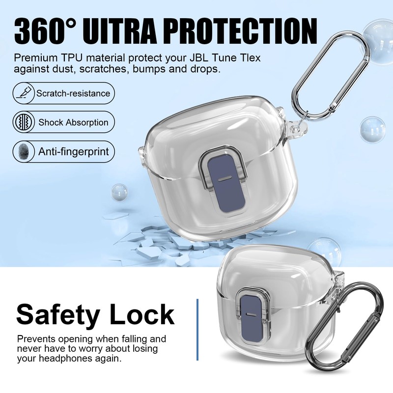 [Secure Lock] Clear Case for JBL Tune Flex Case Cover