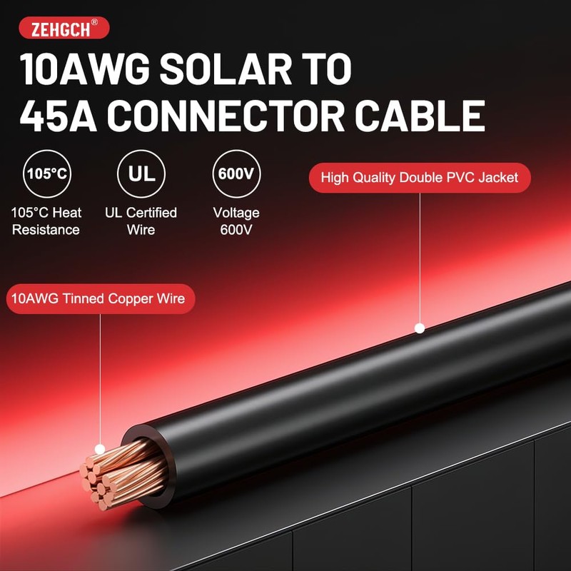 ZEHGCH Solar Panel Cable Connector Kit with 10AWG Heavy-Duty Tinned