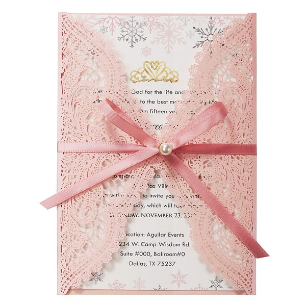 20 pièces rose et blanc cartes invitation de mariage découpées au Laser avec enveloppes Flora dentelle mariage douche nuptiale fiançailles anniversaire invitations