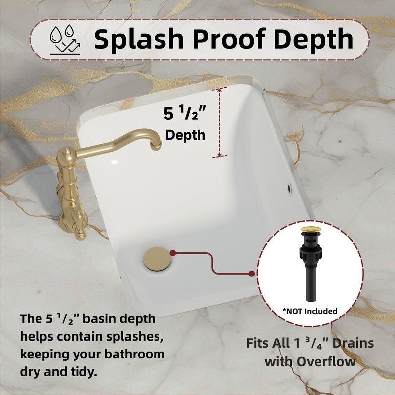 18"W x14"D Rectangular Undermount Bathroom Sink, Los Flexi 18 Inhc