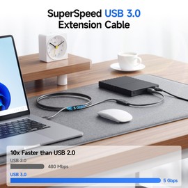 Cable Matters 2-Pack 5Gbps USB Extension Cable - 3ft, USB 3.0 Extension Cable, Male to Female USB3.0 Extender, Compatible with Webcam, VR Headset, Printer, Hard Drive, Black