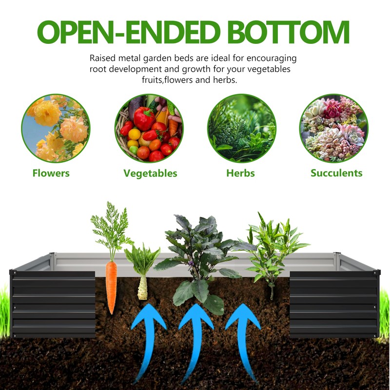 2PCS 12x3x1ft Galvanized Raised Garden Bed,Outdoor Planter Box Metal Patio