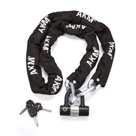 AKM Security Bike Chain Lock 12mm Heavy Duty Cut Proof Bicycle Chain Locks Anti-Theft Disc Lock with 3 Keys 16mm U Lock,6-Feet Motorcycle Chain Lock Black,Scooter,Motorbike,Generator, Gates