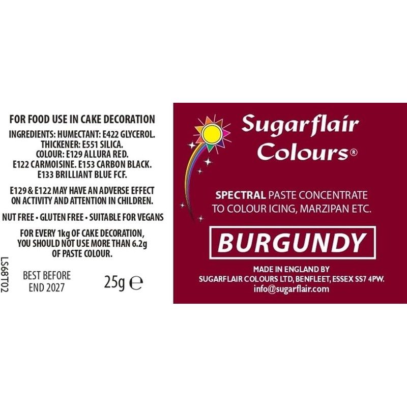 Sugarflair BURGUNDY Paste Gel Edible Food Colouring Colour Icing Quality