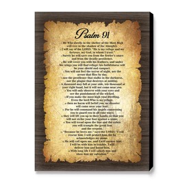 JANLAN Psalm 91 Canvas Wall Decor,Bible Verse Canvas Wall Art,Vintage Scripture Canvas Wall Artwork Ready to Hang For Christian Home Bedroom Office Church