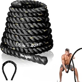 1.5/2 Inch Battle Ropes with Extra Protective Sleeve, Workout Ropes for Cross-Training Home Gym & Fitness Exercises, Strength Training - 30,40,50 Feet Lengths Available - Colour: 1.5in - 40ft, Style Name: No Cover