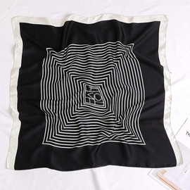 SEENFAAN Women's Scarf, 27.6 inches (70 cm), Bandana, Bag Scarf, Pocket Square, Office Scarf, Neckerchief, Gentle Texture, Unisex, Hair Ornament, Black horizontal pattern