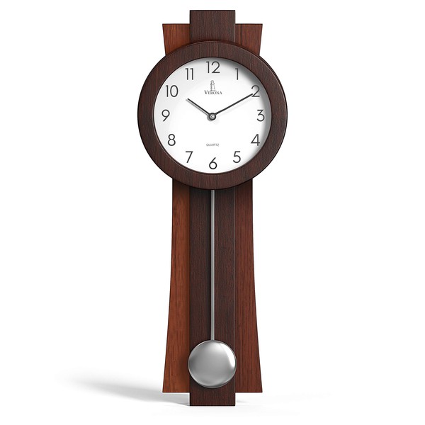 Pendulum Wall Clock Battery Operated - Modern Pendulum Clock 23.5x8.5 inch - Silent Wooden Decorative Wall Clock with Pendulum for Living Room -Contemporary Wall Clock for Office and Home Décor