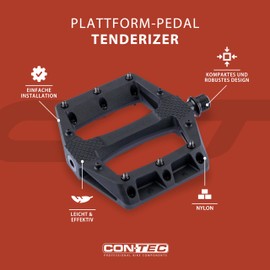 CONTEC Bicycle Pedal Tenderizer, Nylon Body, MTB Pedal, Platform Pedals, Lightweight, CrMo Axle, Industrial Bearing, Interchangeable Pins, Black, Pair
