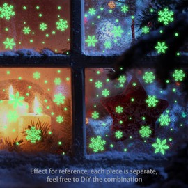 BSITSSS 125 Pcs Christmas Window Stickers, Luminous Christmas Window Clings Christmas Window Decorations Snowflake Christmas Stickers, Xmas Decorations Christmas Decor for Xmas Window Decorations(A)