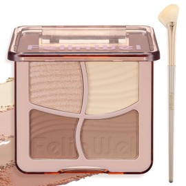 FelinWel Highlight Contour Makeup Palette Effortless Blending Matte Shimmer Highlighter Palette and Bronzer Powder for Warm Toned Skin with Brush