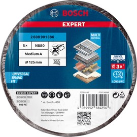 Bosch Professional 5x Expert N880 Fleece Discs (for Steel sheets, Ø 128 mm, Grit 280, Accessories Random Orbital Sander)