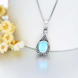 Flpruy Cremation Jewelry Urn Necklace for Ashes for Women men- Sterling Silver Celtic Teardrop Ashes Necklace Moonstone Cremation Jewelry for Ashes Infinity Memorial Necklace Ashes Keepsake Necklace