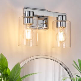 AURYNIX 2-Light Bathroom Light Fixtures Modern Chrome Vanity Lights with Clear Glass Shade Wall Sconces Over Mirror for Bathroom,Powder Room, Living Room
