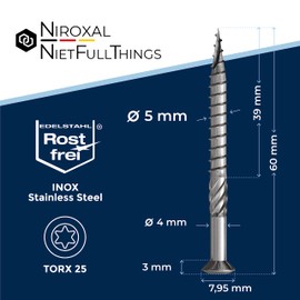 Pack of 100 Decking Screws 5 x 60 mm Long, Perfect for 25 mm Decking, Rustproof Hardened C1 Stainless Steel, Torx 25, Wood Screws with Flat Countersunk Head, Partial Thread