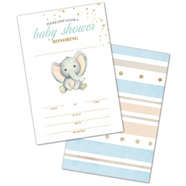 Tedea Elephant Baby Shower Invitations, Elephant Baby Shower Party Invites Cards for Boy Girl, Gender Reveal Party, Set of 25 Invitations & 25 Envelopes (b06)