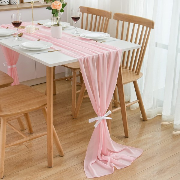 CHUQING Table Runner Modern Chiffon Table Decoration Wedding Table Decoration 300 cm Light Pink Table Runner