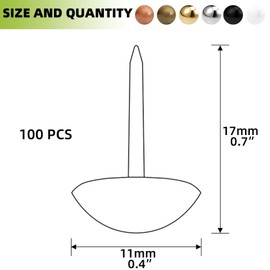 7/16 inch Diameter Upholstery Tacks, Nailhead Decorative Trim for Furniture, Black, 100 PCS