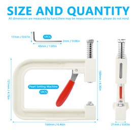 SHRJ Pearl Setting Tools Hand Press Machine with White Pearl Beads, Rivet Studs and Tools, for Decorating Clothes, Dresses, Bag, Hair Band or DIY Crafts