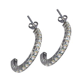 58096 Hoop Earrings Real Silver 925 with Zirconia Art Nouveau Design Stone Colour: Transparent White Modern Cool Trendy Hip, Sterling silver 925, zirconia stones, Zirconia crystal rhinestone