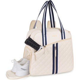 Pickleball Tote Bag Organizer with Shoe Compartment, Quilted Paddle Backpack for Court Gear and Travel