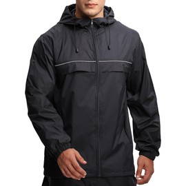GEEK LIGHTING Men's Waterproof Hooded Rain Jacket, Lightweight Raincoat for Outdoor Camping Hiking Running Travel