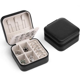 Vlando Travel Jewelry Case with 16 Earring Plates,Small Travel Jewelry Organizer Box,Gift for Girls Women,Black