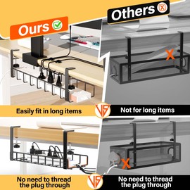 Xpatee 2 Pack Cable Management Under Desk Tray, 31.4" No Drill Under Desk Wire Management with Upgraded Clamp, Metal Cord Organizers for Desk with Cable Organizers, PC Cable Management Rack, Black