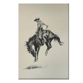 Vintage Cowboy on Bucking Horse Canvas Print – Retro Wild West Rodeo Wall Art, Western Rustic Decor for Bathroom or Bedroom 8x12 in Unframed